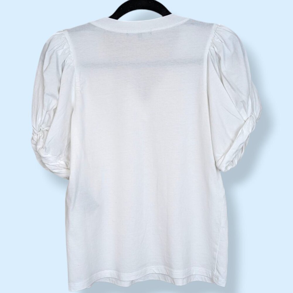 7FAM White V-Neck Puffy Sleeve Top - Picture 5 of 9